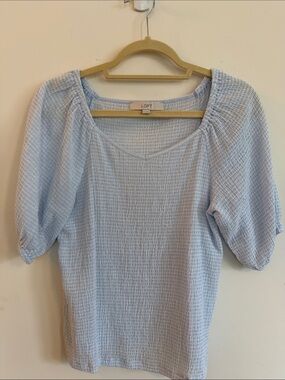 LOFT Pale Blue Puff Sleeve Gauze Blouse